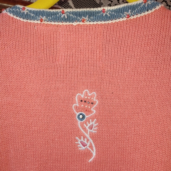 Storybook Knits orange beige coordinating knit dress cardigan beads embroidery - Picture 8 of 11